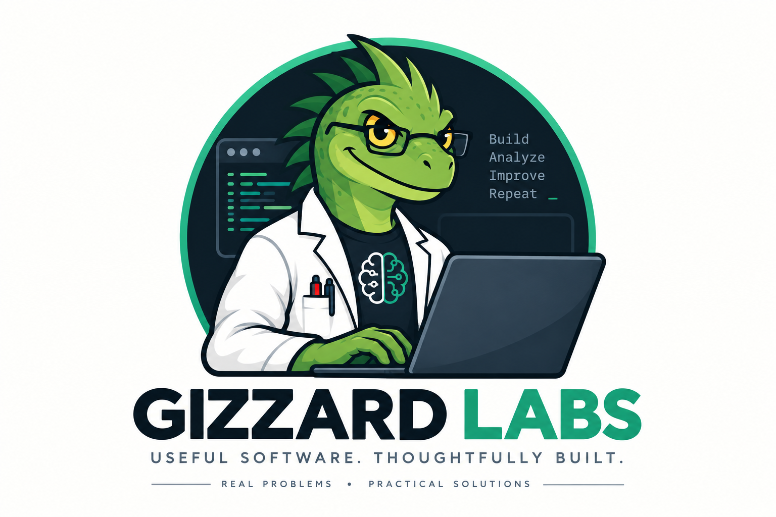 Gizzard Labs lizard scientist mascot